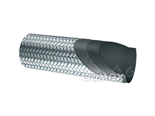 Hadice pro oleje s nerezovým opletem TU40 INOX, 4/11mm, 40bar/-0,6bar, NBR/NBR, -45°C/+90°C, černá, oplet stříbrný